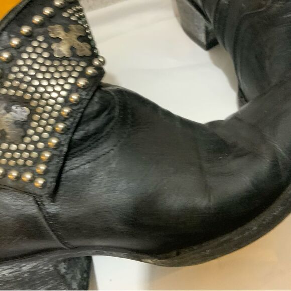 Old Gringo Mini Belinda Stud Cowboy Western Heeled Black Leather Bootie Boots - Picture 15 of 16